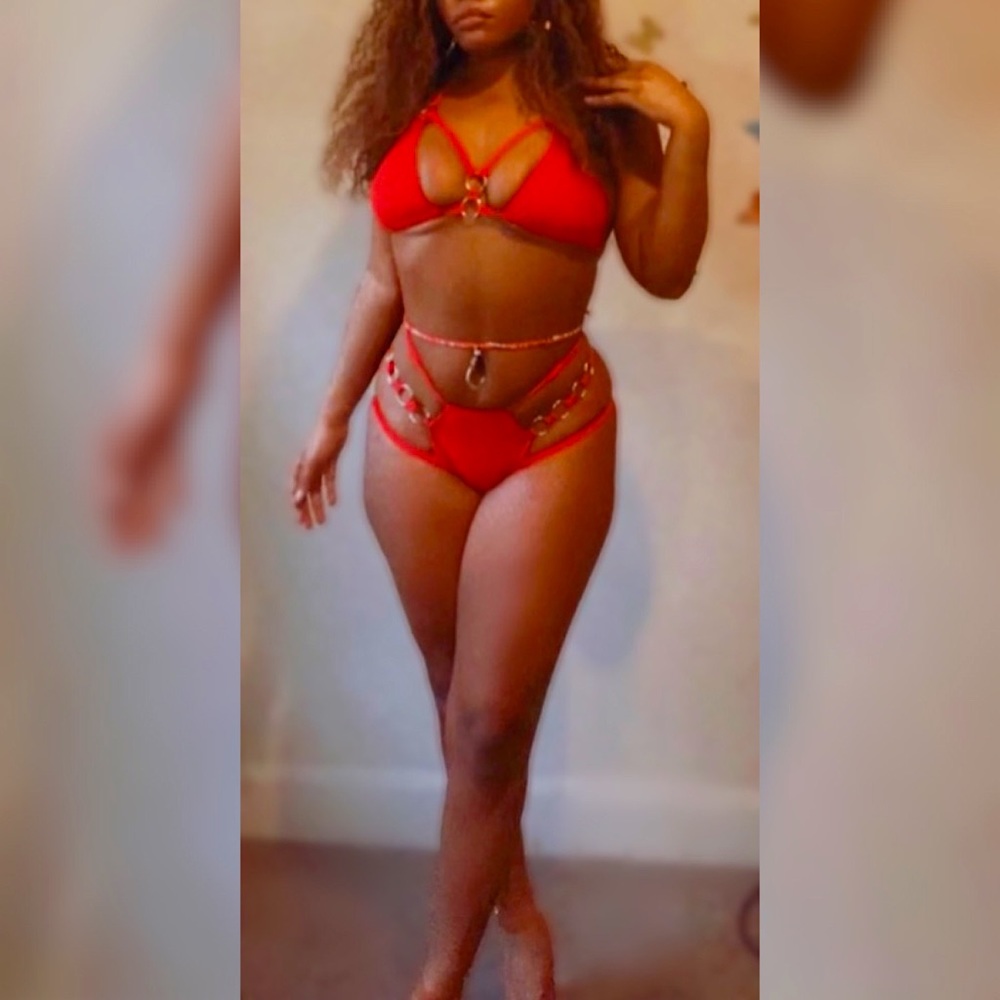 Ladies Chainlink Bathing Suit Red